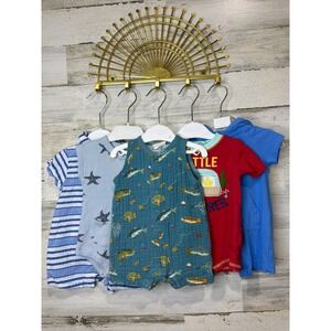Romper Bundle Boys 0-3M 3M Blue Red Fish Star Nautical Vacay Resort Camp